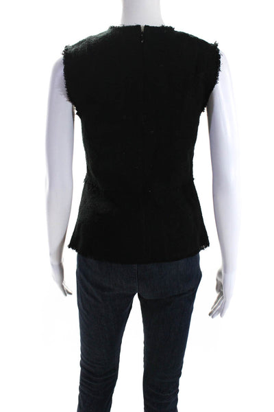 Theory Womens Round Neck Fringed Trimmed Sleeveless Peplum Blouse Black Size S