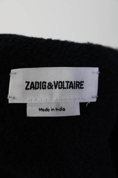 Zadig & Voltaire Womens Round Neck Rhinestone Love Sweater Navy Cotton Size XS