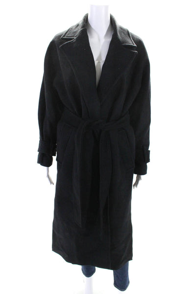 Zara Womens Collared Belted Open Front Long Sleeve Trench Coat Black Size XS