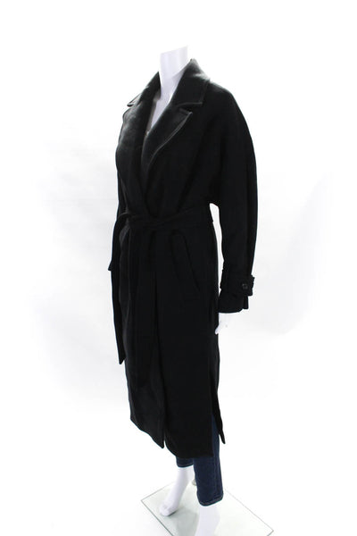 Zara Womens Collared Belted Open Front Long Sleeve Trench Coat Black Size XS