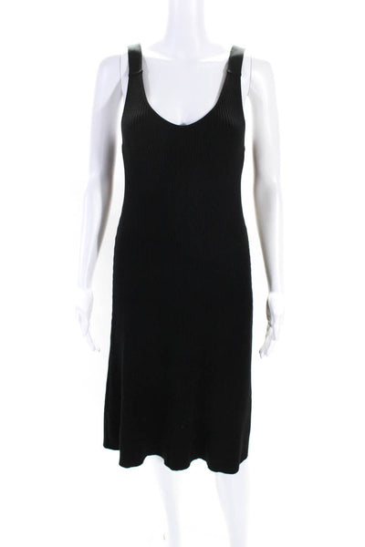 Vince Womens Ribbed V Neck Sleeveless A Line Dress Black Cotton Size Medium