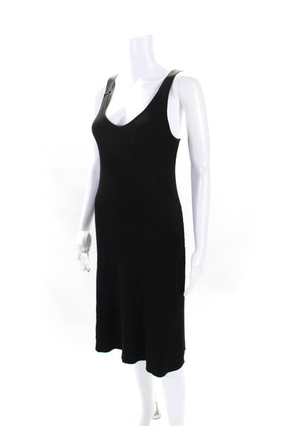 Vince Womens Ribbed V Neck Sleeveless A Line Dress Black Cotton Size Medium