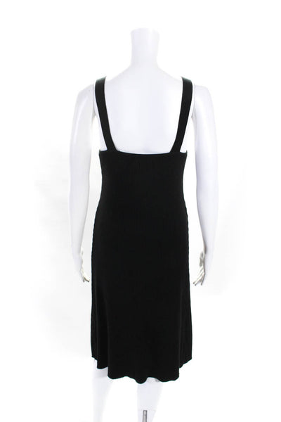 Vince Womens Ribbed V Neck Sleeveless A Line Dress Black Cotton Size Medium