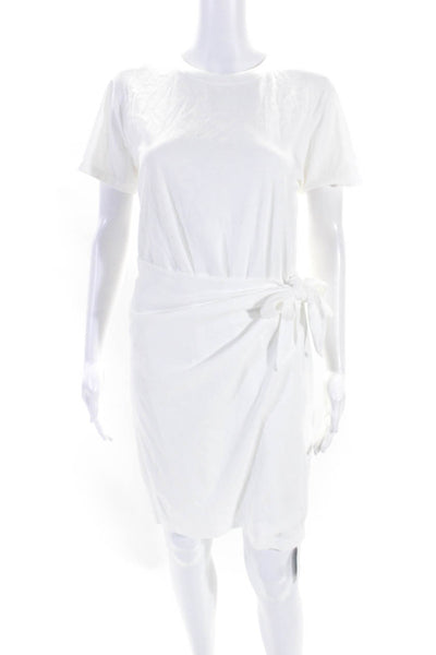 Vince Womens Short Sleeves Belted Wrap Shirt Dress White Cotton Size Medium