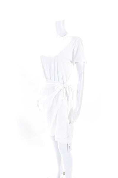 Vince Womens Short Sleeves Belted Wrap Shirt Dress White Cotton Size Medium