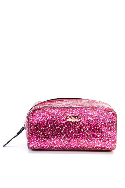 Kate Spade New York Womens Glitter Print Zipper Closure Clutch Handbag Pink Silv