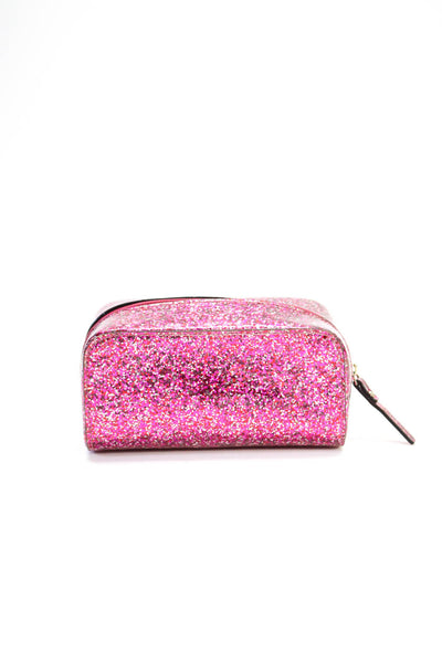 Kate Spade New York Womens Glitter Print Zipper Closure Clutch Handbag Pink Silv