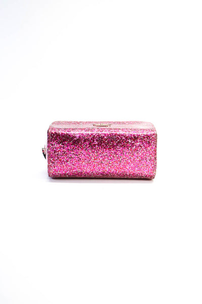 Kate Spade New York Womens Glitter Print Zipper Closure Clutch Handbag Pink Silv