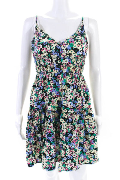 Rails Womens Cotton Floral Strappy Short V-Neck Smocked Dress Multicolor SIze S