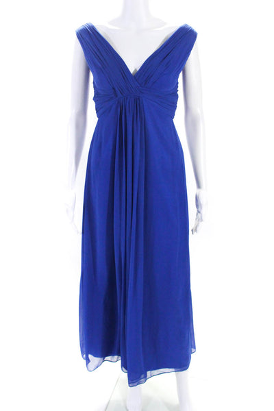 Dessy Collection Vivian Diamond Womens Sleeveless V Neck Evening Gown Blue Size