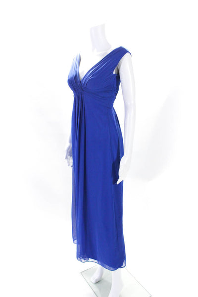 Dessy Collection Vivian Diamond Womens Sleeveless V Neck Evening Gown Blue Size