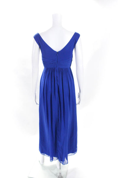 Dessy Collection Vivian Diamond Womens Sleeveless V Neck Evening Gown Blue Size