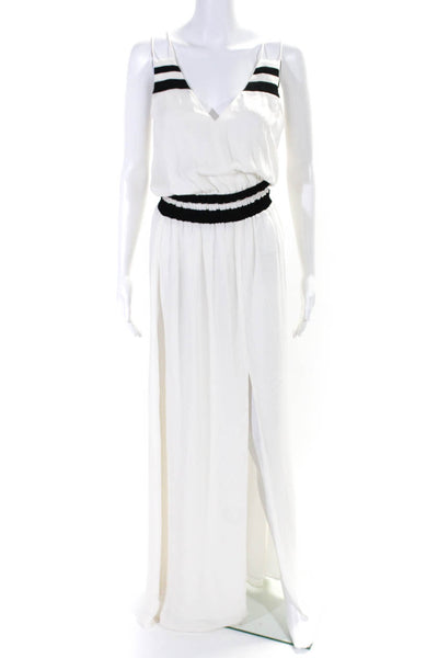 Parker Womens V Neck Stripe Spaghetti Strap Chiffon Maxi Dress White Black Small