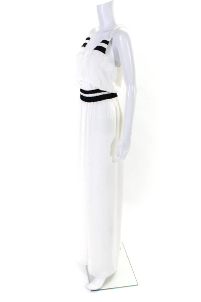 Parker Womens V Neck Stripe Spaghetti Strap Chiffon Maxi Dress White Black Small