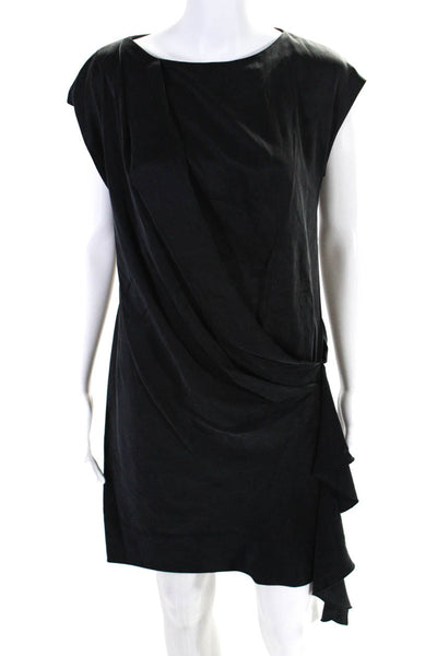 Richard Chai Womens Ruched Silk Charmeuse Sleeveless Sheath Dress Black Size 4