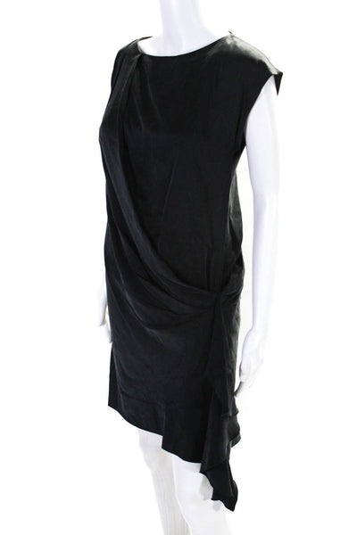 Richard Chai Womens Ruched Silk Charmeuse Sleeveless Sheath Dress Black Size 4