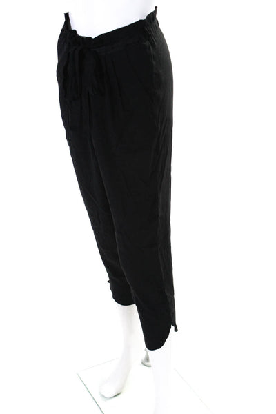 Ramy Brook Womens Mid Rise Frill Waist Drawstring Slim Crop Pants Black Small