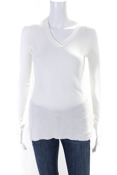 Inhabit Womens Thin Knit Long Sleeve Pullover V Neck Sweater White Size Small