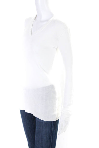 Inhabit Womens Thin Knit Long Sleeve Pullover V Neck Sweater White Size Small