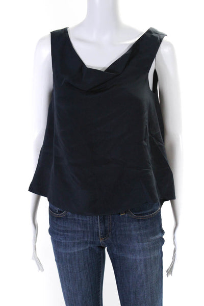 Tibi Womens Cowl Neck Sleeveless Crop Top Blouse Navy Blue Silk Size 6