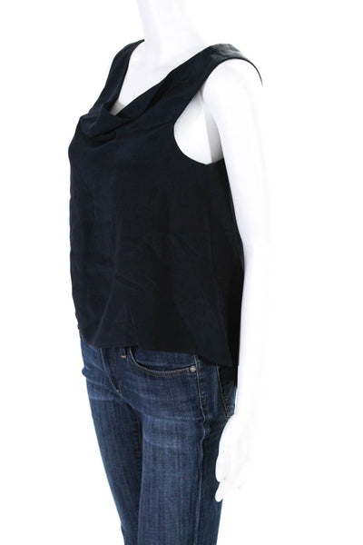 Tibi Womens Cowl Neck Sleeveless Crop Top Blouse Navy Blue Silk Size 6