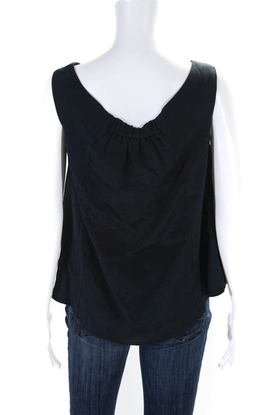 Tibi Womens Cowl Neck Sleeveless Crop Top Blouse Navy Blue Silk Size 6