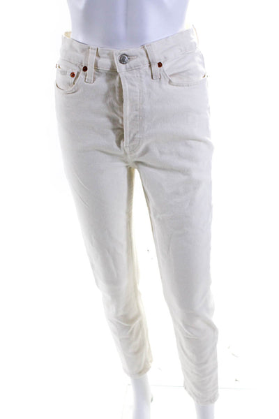 Re/Done Womens White Cotton Fly Button High Rise Slim Straight Leg Jeans Size 28