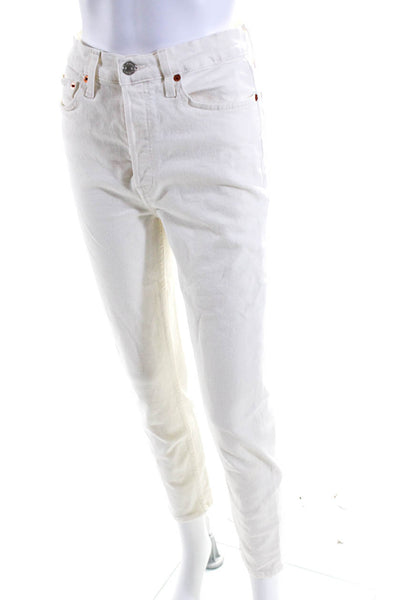 Re/Done Womens White Cotton Fly Button High Rise Slim Straight Leg Jeans Size 28