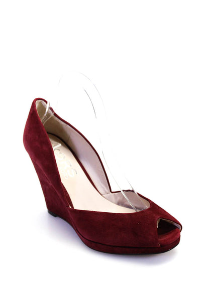 KORS Michael Kors Women's Open Toe Slip-On Wedge Suede Shoes Burgundy Size 8.5