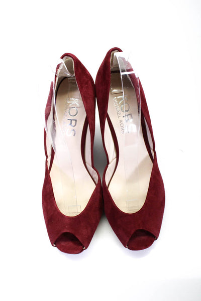 KORS Michael Kors Women's Open Toe Slip-On Wedge Suede Shoes Burgundy Size 8.5