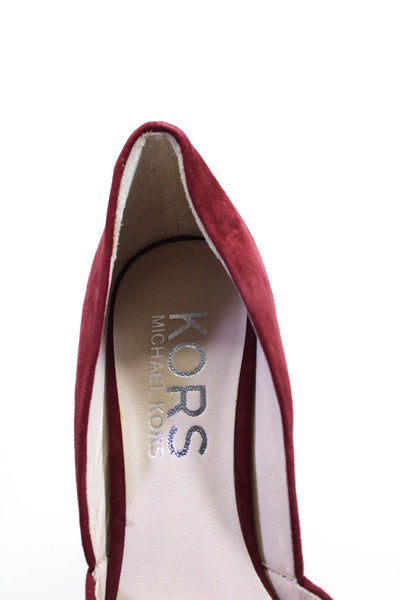 KORS Michael Kors Women's Open Toe Slip-On Wedge Suede Shoes Burgundy Size 8.5