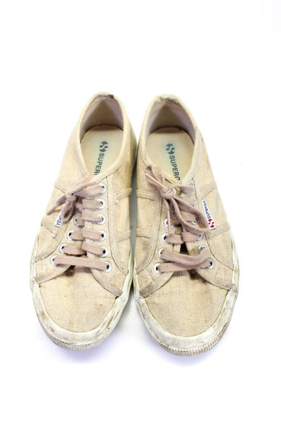 Superga Women's Round Toe Lace Up Rubber Sole Sneakers Cream Size 9.5