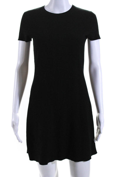 Theory Women's Round Neck Short Sleeves Fitted Mini Dress Black Size S