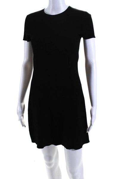 Theory Women's Round Neck Short Sleeves Fitted Mini Dress Black Size S