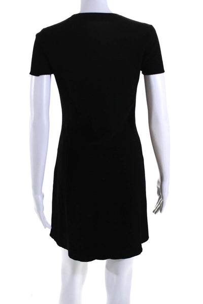 Theory Women's Round Neck Short Sleeves Fitted Mini Dress Black Size S