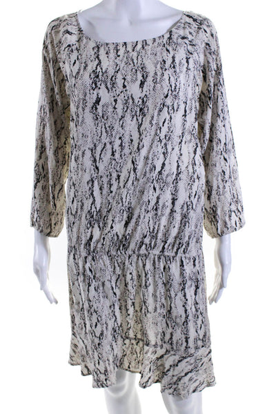 Soft Joie Women's Long Sleeves Snake Print Drop Waist Mini Dress Cream Size S