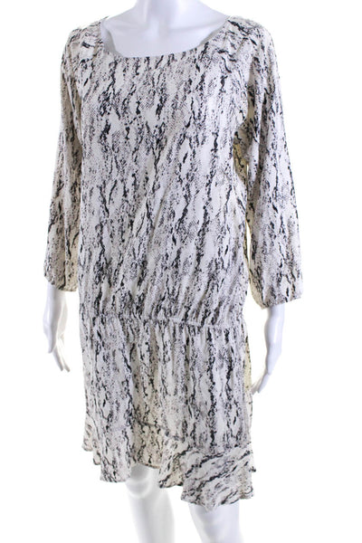 Soft Joie Women's Long Sleeves Snake Print Drop Waist Mini Dress Cream Size S