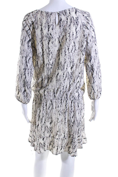 Soft Joie Women's Long Sleeves Snake Print Drop Waist Mini Dress Cream Size S