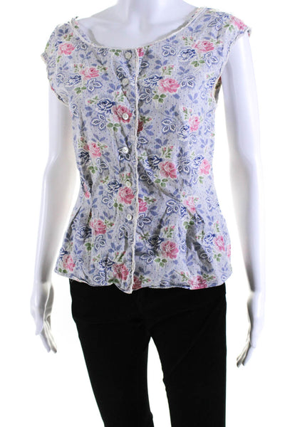 Ralph Lauren Blue Label Womens Cotton Floral Button Down Blouse Blue Size 6