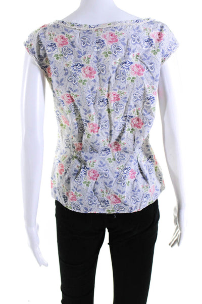 Ralph Lauren Blue Label Womens Cotton Floral Button Down Blouse Blue Size 6