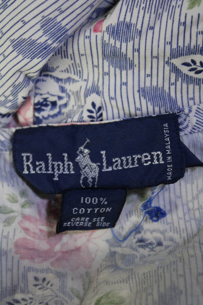 Ralph Lauren Blue Label Womens Cotton Floral Button Down Blouse Blue Size 6