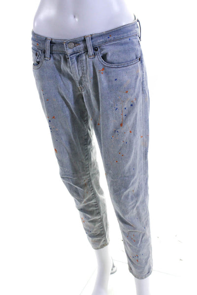 Polo Ralph Lauren Womens Mid Rise Painted Straight Leg Jeans Blue Size 28