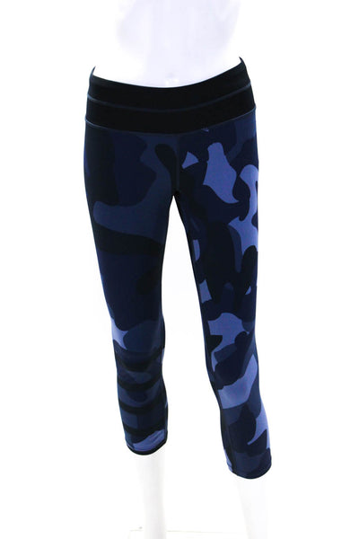 Athleta Womens Mid Rise Camouflage Striped Capri Leggings Blue Black Size Small