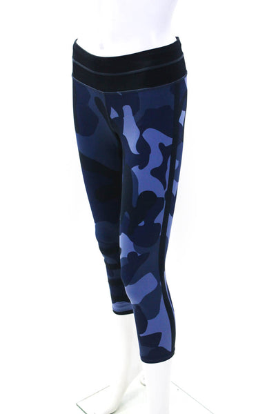 Athleta Womens Mid Rise Camouflage Striped Capri Leggings Blue Black Size Small