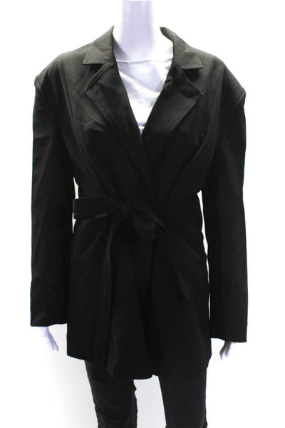 MDRN Womens Open Front Woven Self Belted Blazer Jacket Black Size Medium
