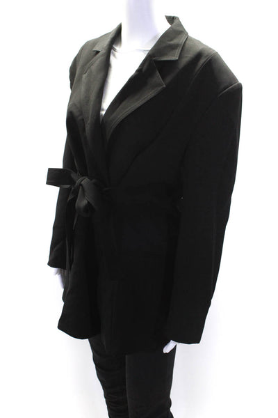 MDRN Womens Open Front Woven Self Belted Blazer Jacket Black Size Medium