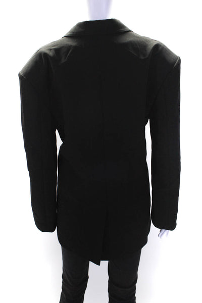 MDRN Womens Open Front Woven Self Belted Blazer Jacket Black Size Medium