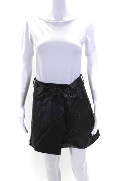 MDRN Womens Faux Leather Belted Unlined Faux Wrap Mini Skirt Black Size Small
