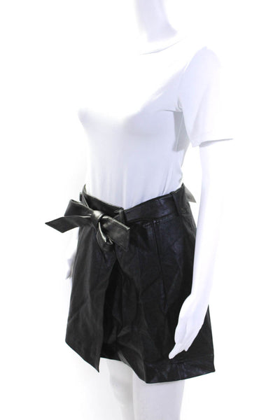 MDRN Womens Faux Leather Belted Unlined Faux Wrap Mini Skirt Black Size Small