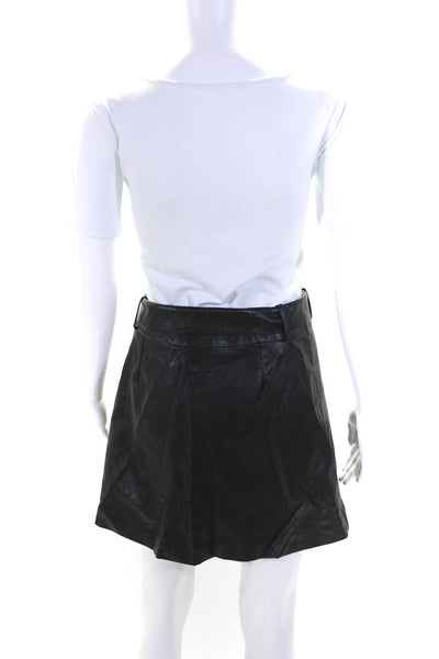MDRN Womens Faux Leather Belted Unlined Faux Wrap Mini Skirt Black Size Small